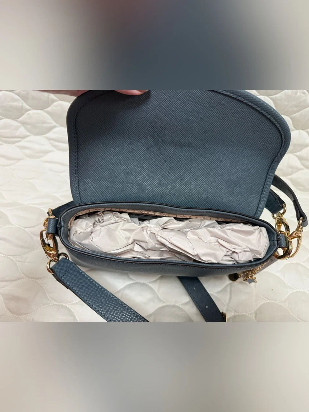 GUESS Los Angeles Harlow Saffiano Crossbody Bag with Gold Hardware